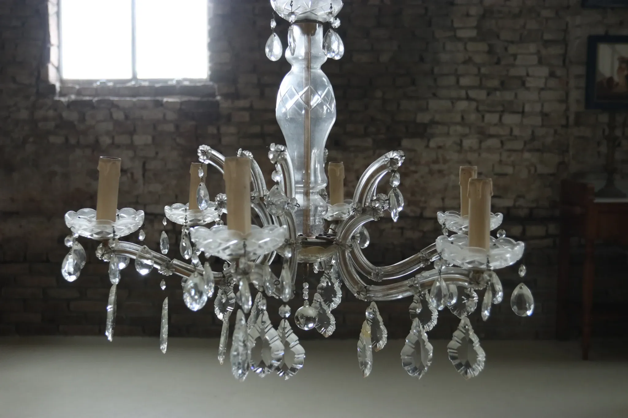 Maria Theresa crystal chandelier with leaf drops, 6 lights, mid-20th c.