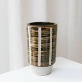 Brown Beige Ceramic Vase - Mid-Century Studio Vase, 1960s, Crosshatch Texture