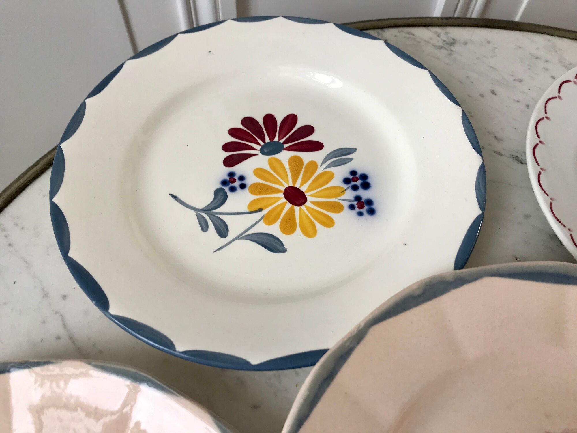Set of 6 mismatched dessert plates Digoin, Badonviller Salins (Jacqueline) 30s-40s