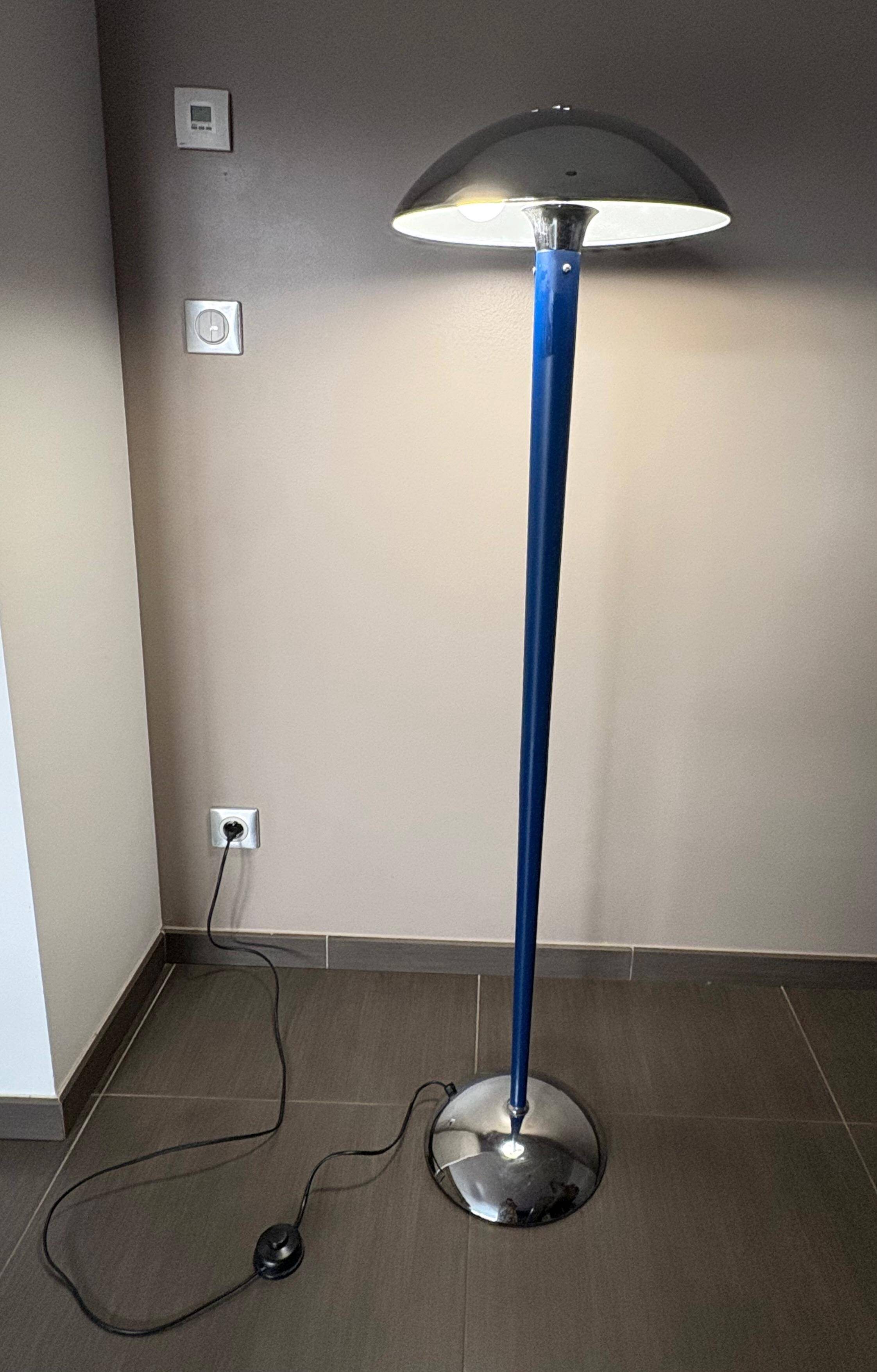 Lampadaire vintage "Paquebot" bleu et chrome - Années 80 (Design Collins)