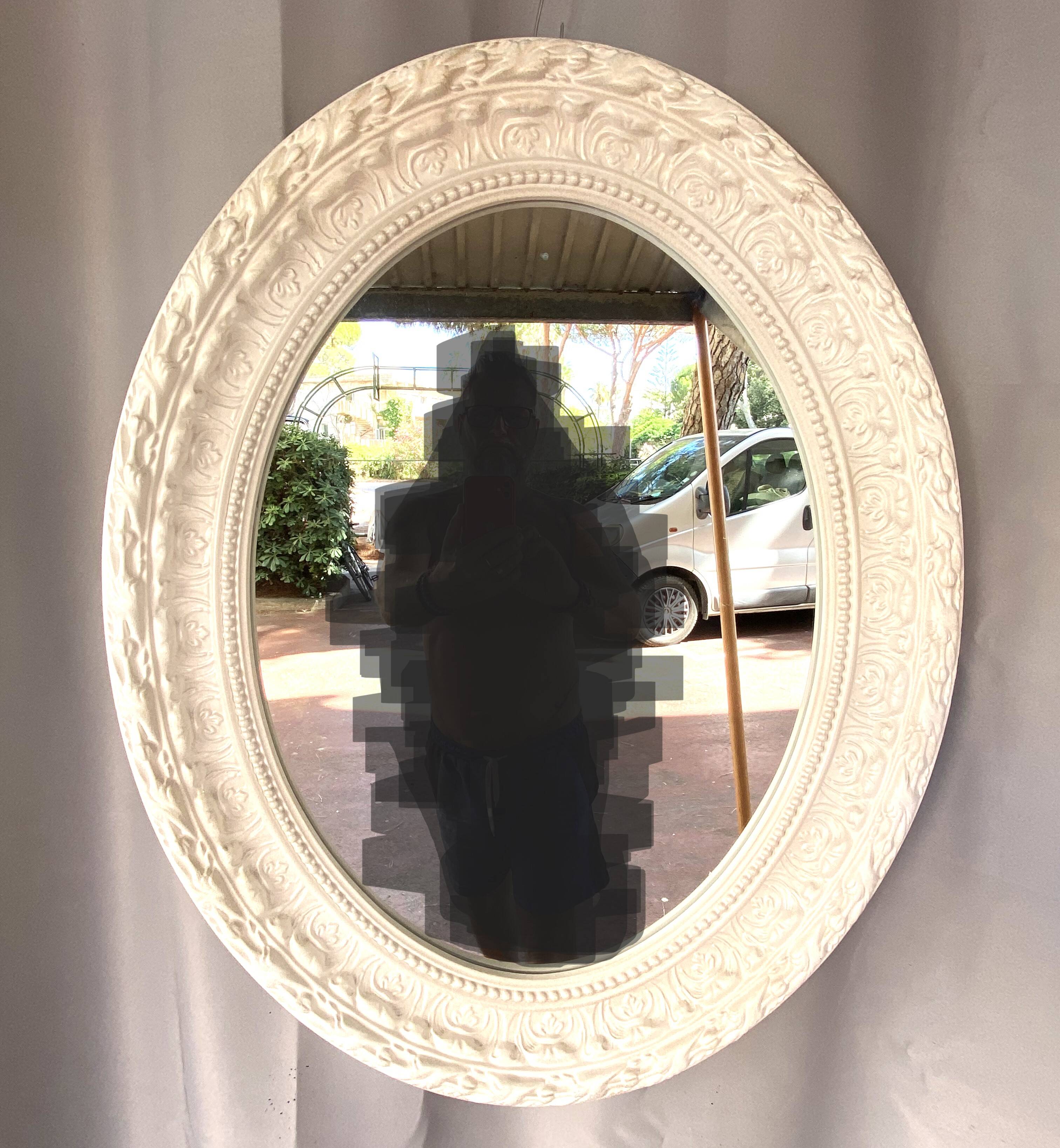 Large White Stucco Wooden Mirror Shabby Chic Baroque Decorative Art