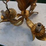 Hans Kogl palm tree chandelier in gilded metal, 3-light palm tree