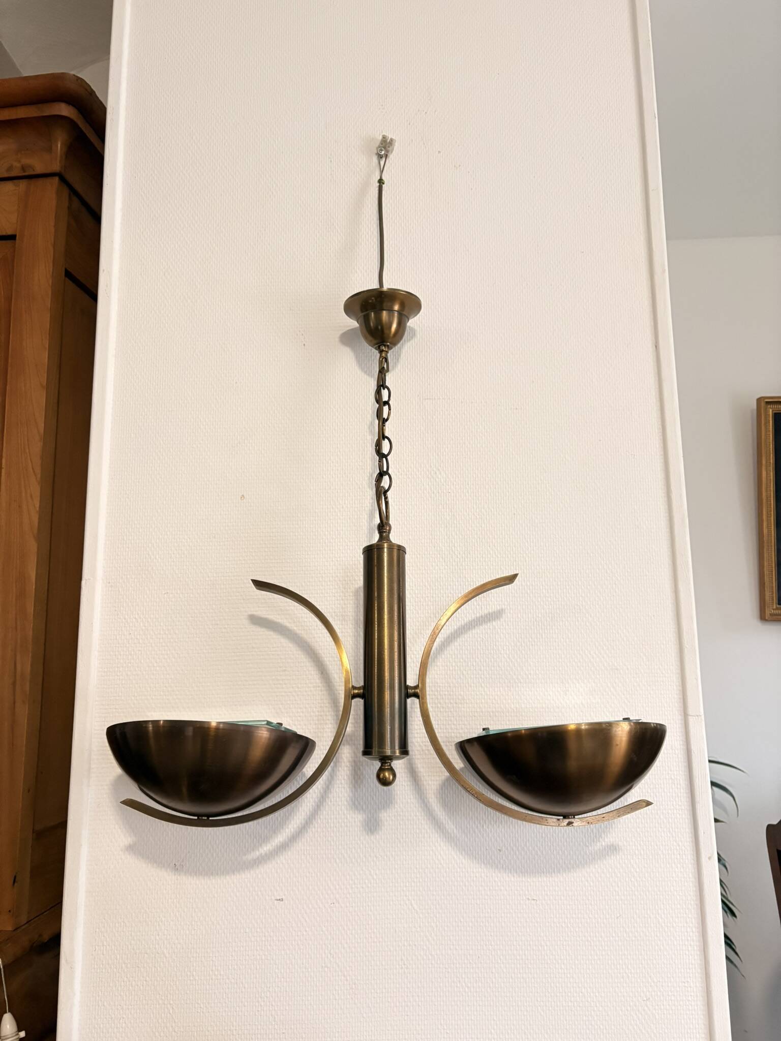 Vintage Space Age Italian Modernist Brass Gold Chandelier