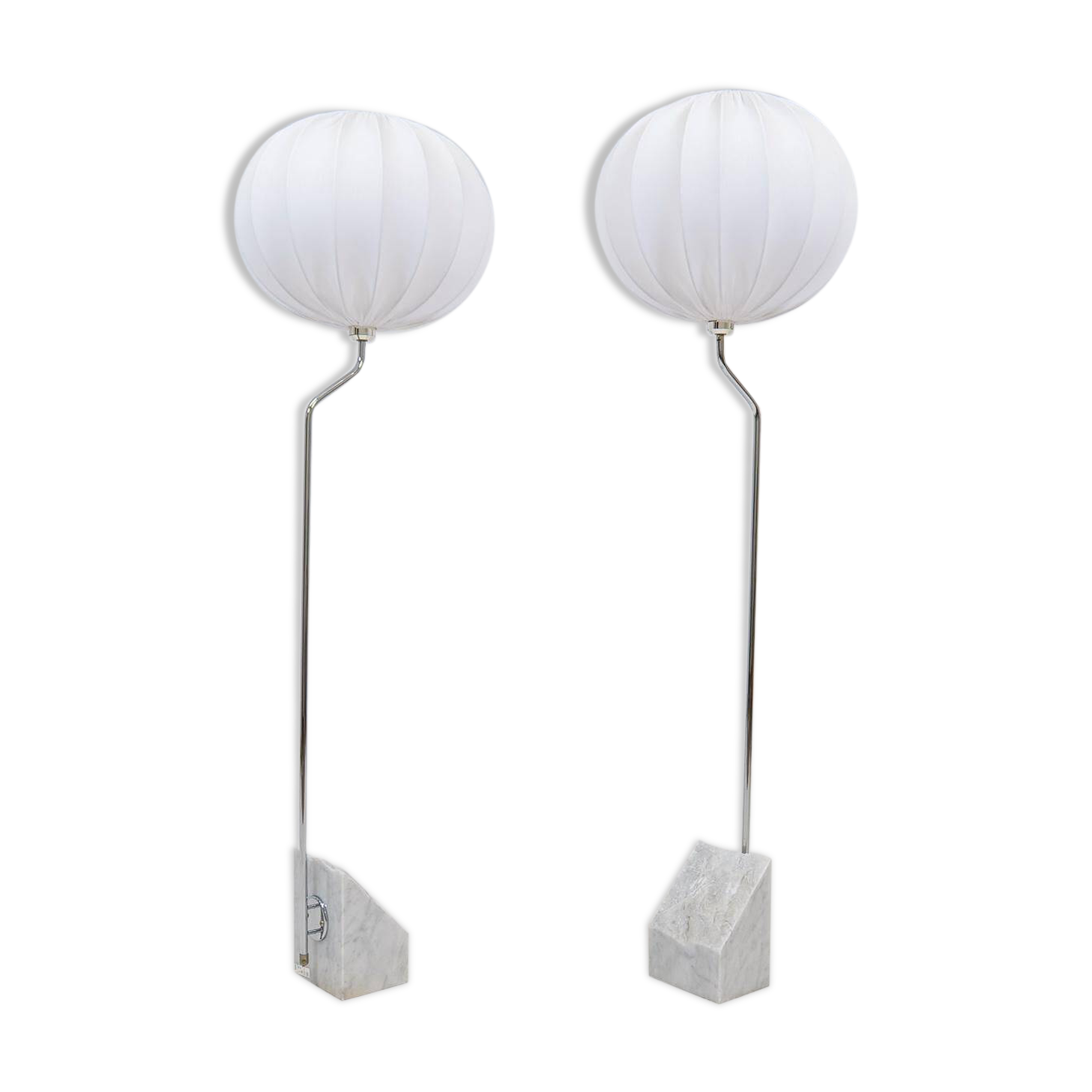 Pair of Bergboms marble and steel floor lamps from the mid-century, 1970s, Sweden.