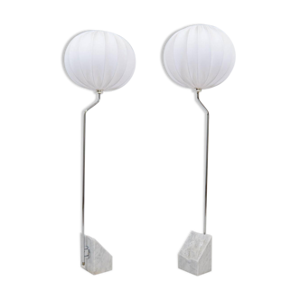 Pair of Bergboms marble and steel floor lamps from the mid-century, 1970s, Sweden.