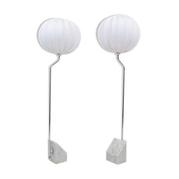 Pair of Bergboms marble and steel floor lamps from the mid-century, 1970s, Sweden.