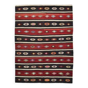 5x7 Red Black Handmade Persian Kilim Rug, 168x228Cm