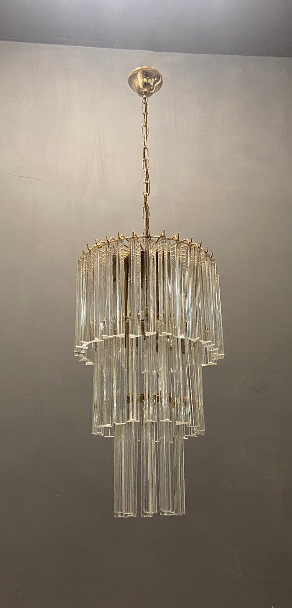 Italian Murano Glass Triedri Prism Chandelier