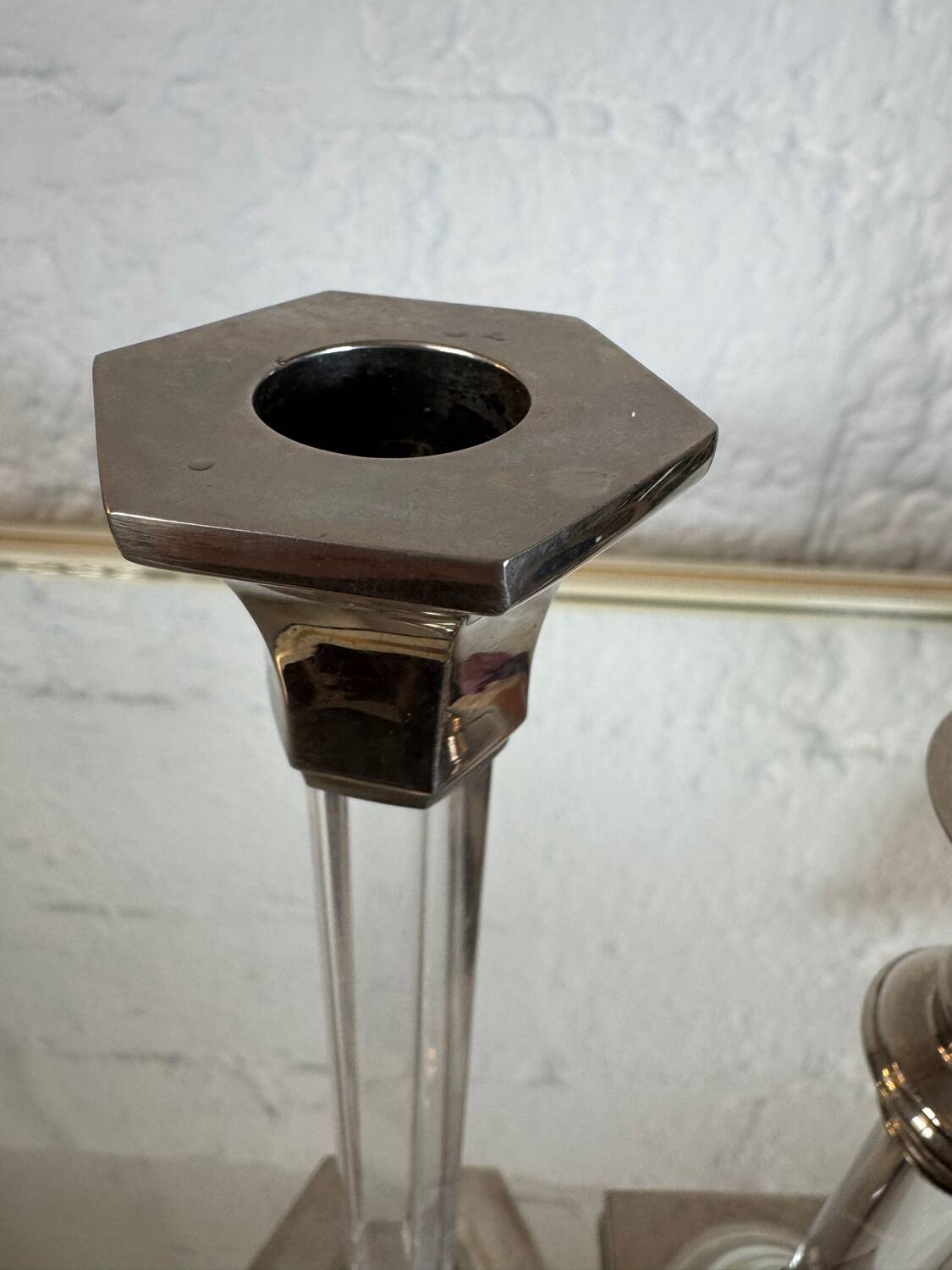 80s silver metal acrylic candle holders