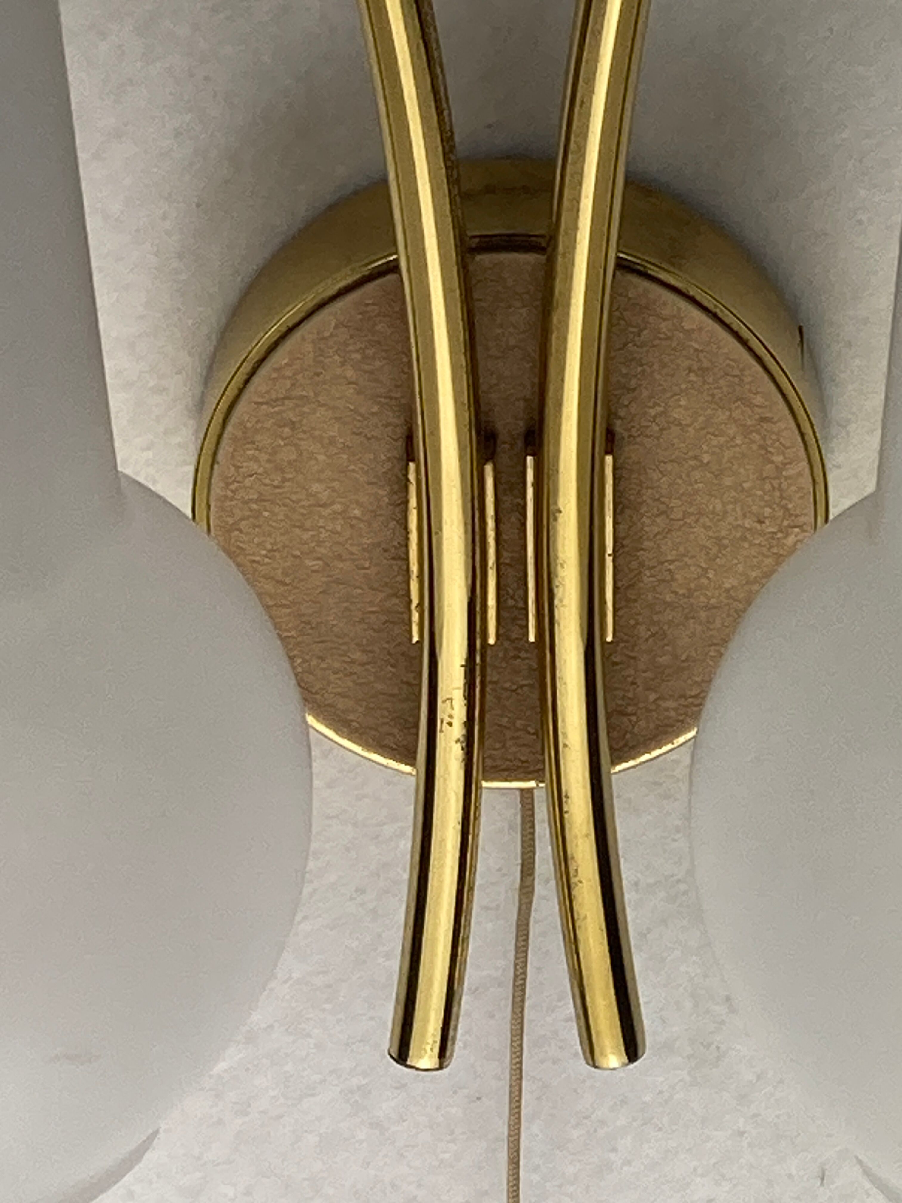 Pair brass and opaline wall sconces or bedside lamps, Austria 1950s