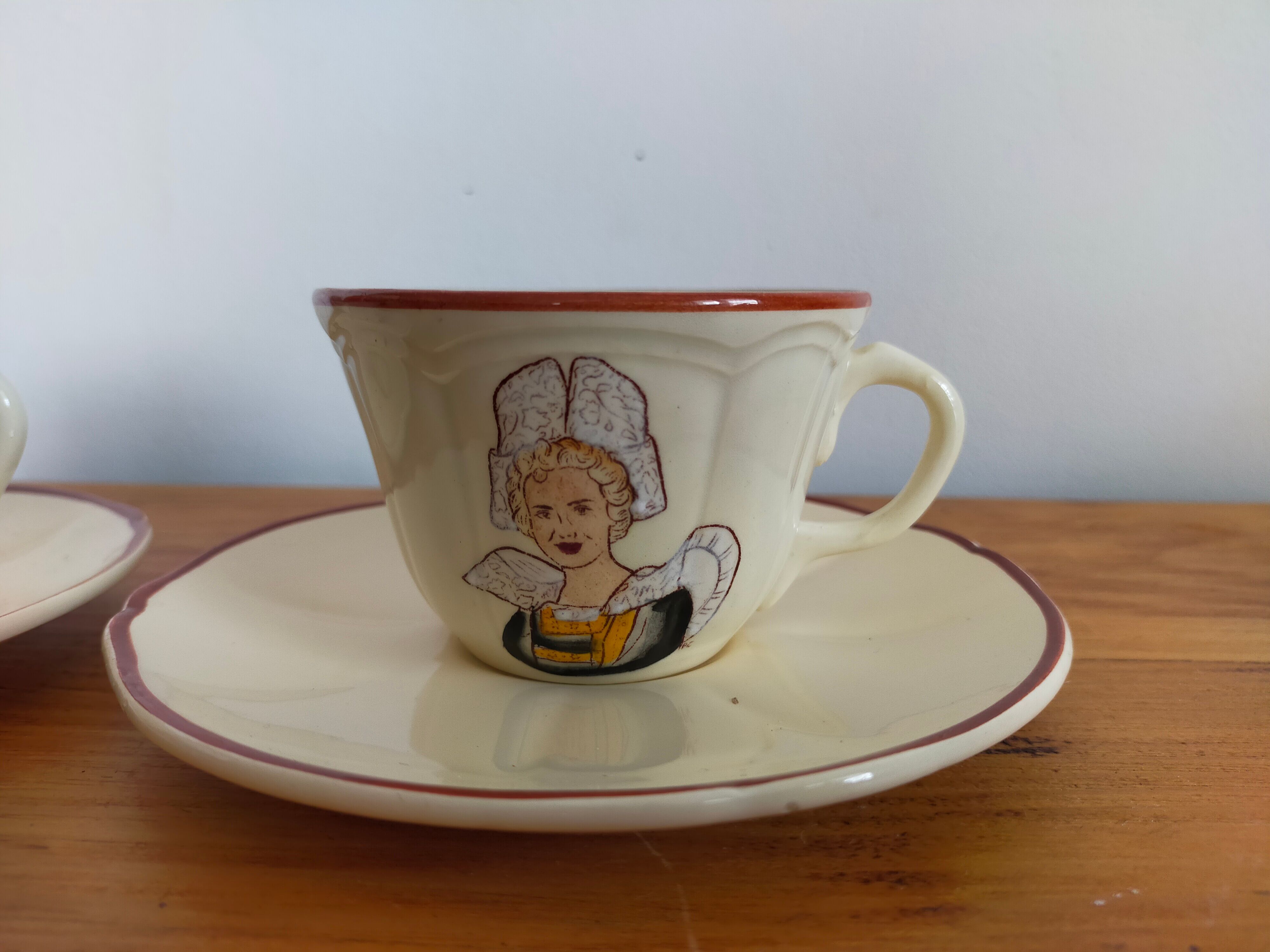 Vintage saucer cups in Breton earthenware