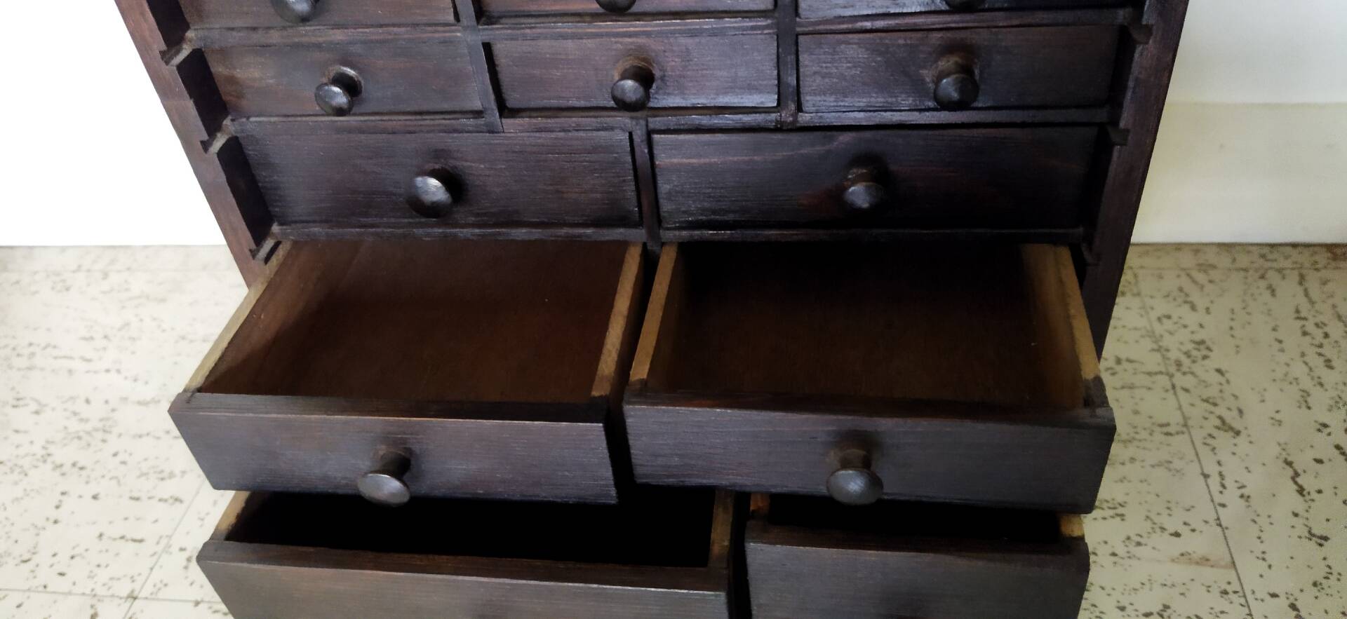 Authentic workshop furniture / Vintage watchmaker's layette in black wood