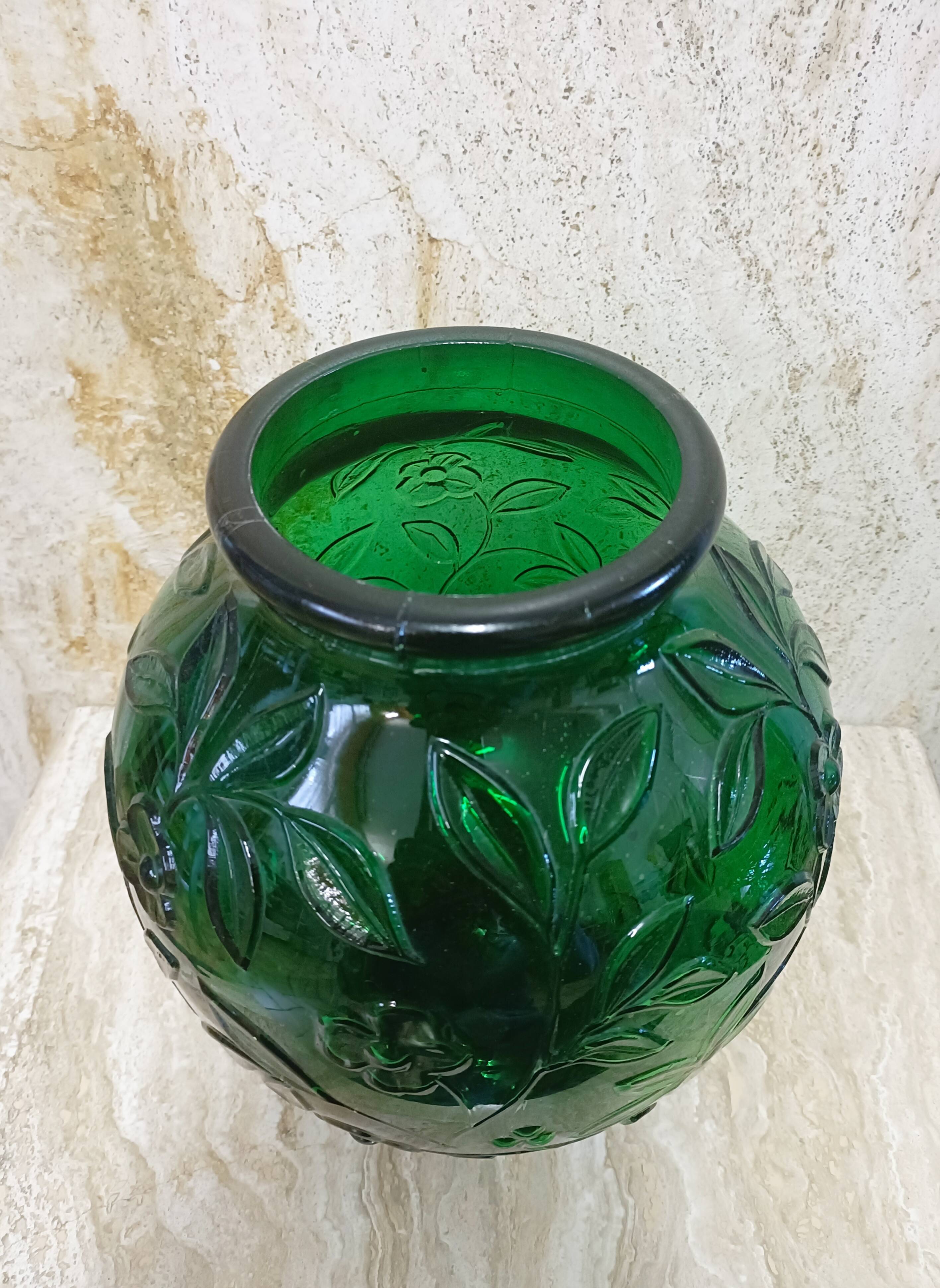 Ovoid vase pressed glass green art deco