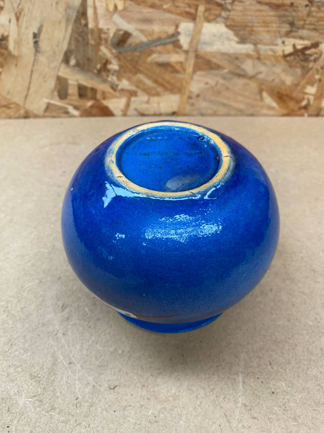 Old ball vase prod art ceramic blue decor storks alsace vintage