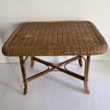 Antique rattan and bamboo coffee table, 1950