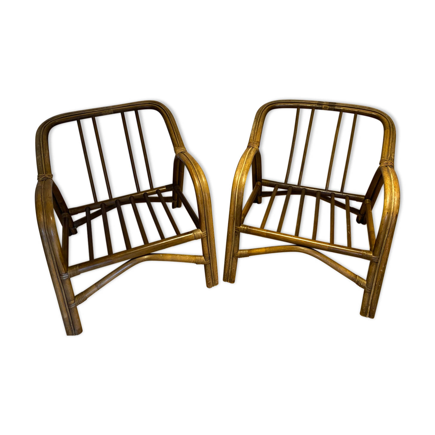 Pair of vintage rattan bamboo armchairs