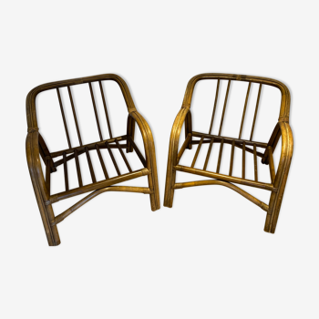 Pair of vintage rattan bamboo armchairs