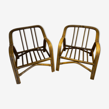 Paire de fauteuils en bambou rotin vintage