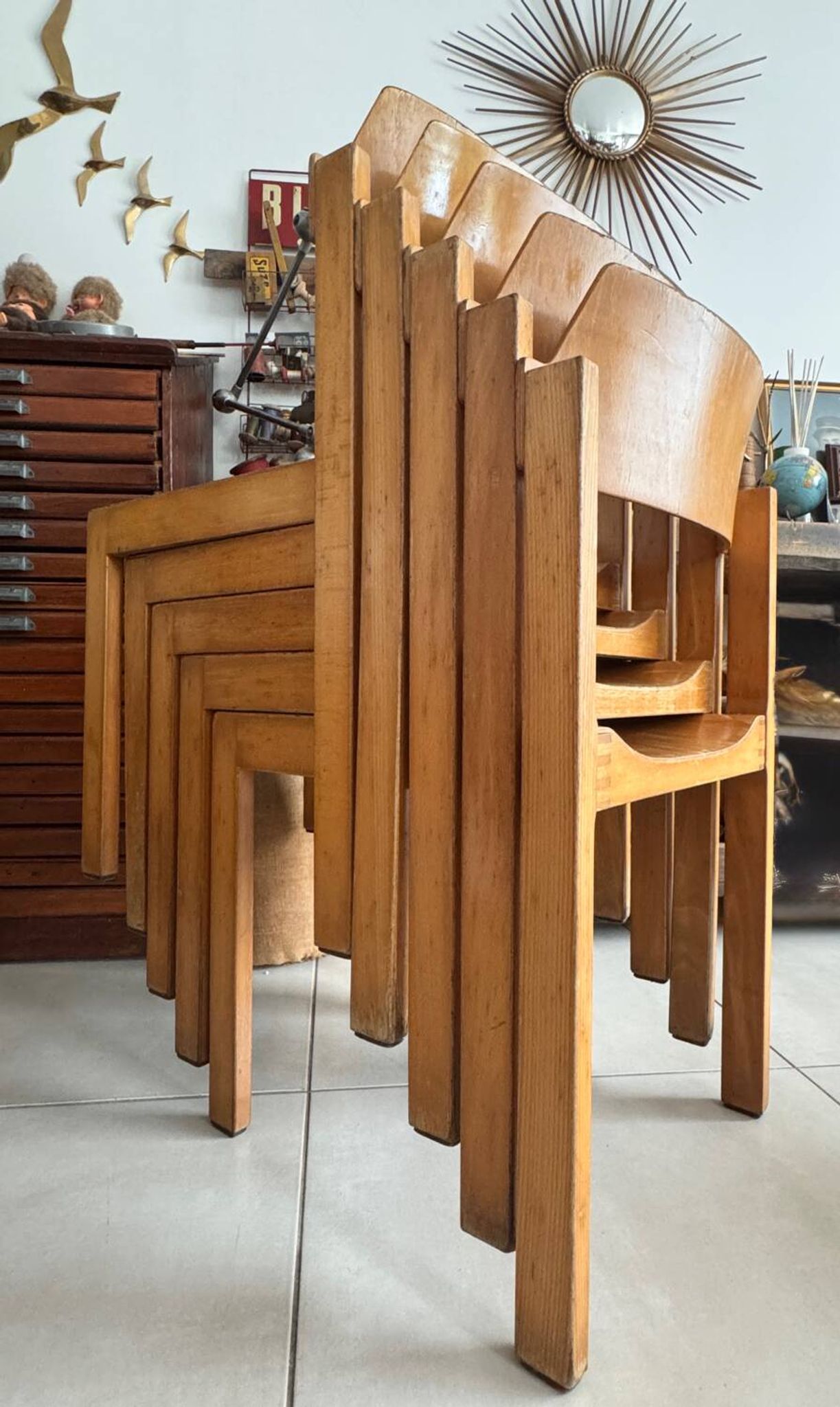 5 chaises empilables vintage — Rainer Schell  Schlapp Möbel 1960s