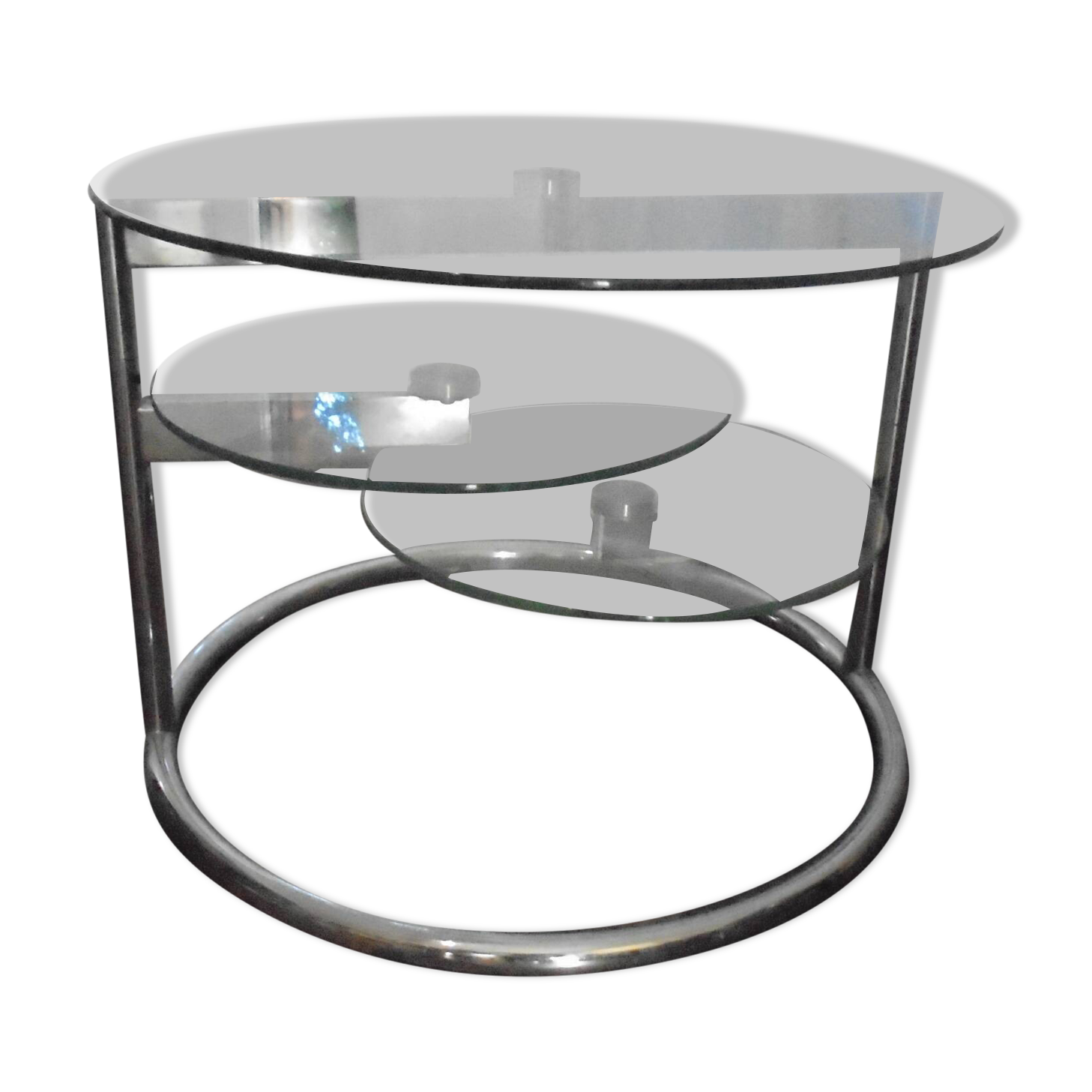 Glass coffee table with swivel tops circa 1980