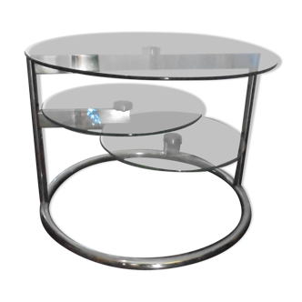 Glass coffee table with swivel tops circa 1980