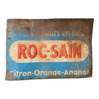 Large old painted sheet metal advertising plaque, Roc Sain lemonade, 1920