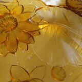 Verlys cup Water lily flowers amber molded pressed glass 60s