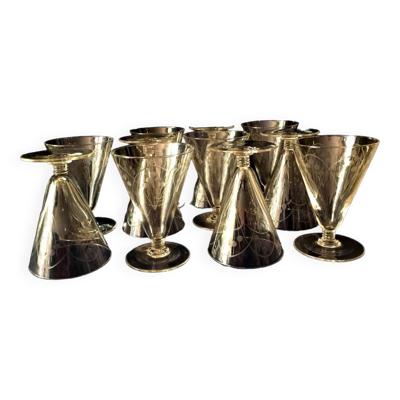 Suite de 10 verres a eau en verre grave des annees 1930 1940 art de la table