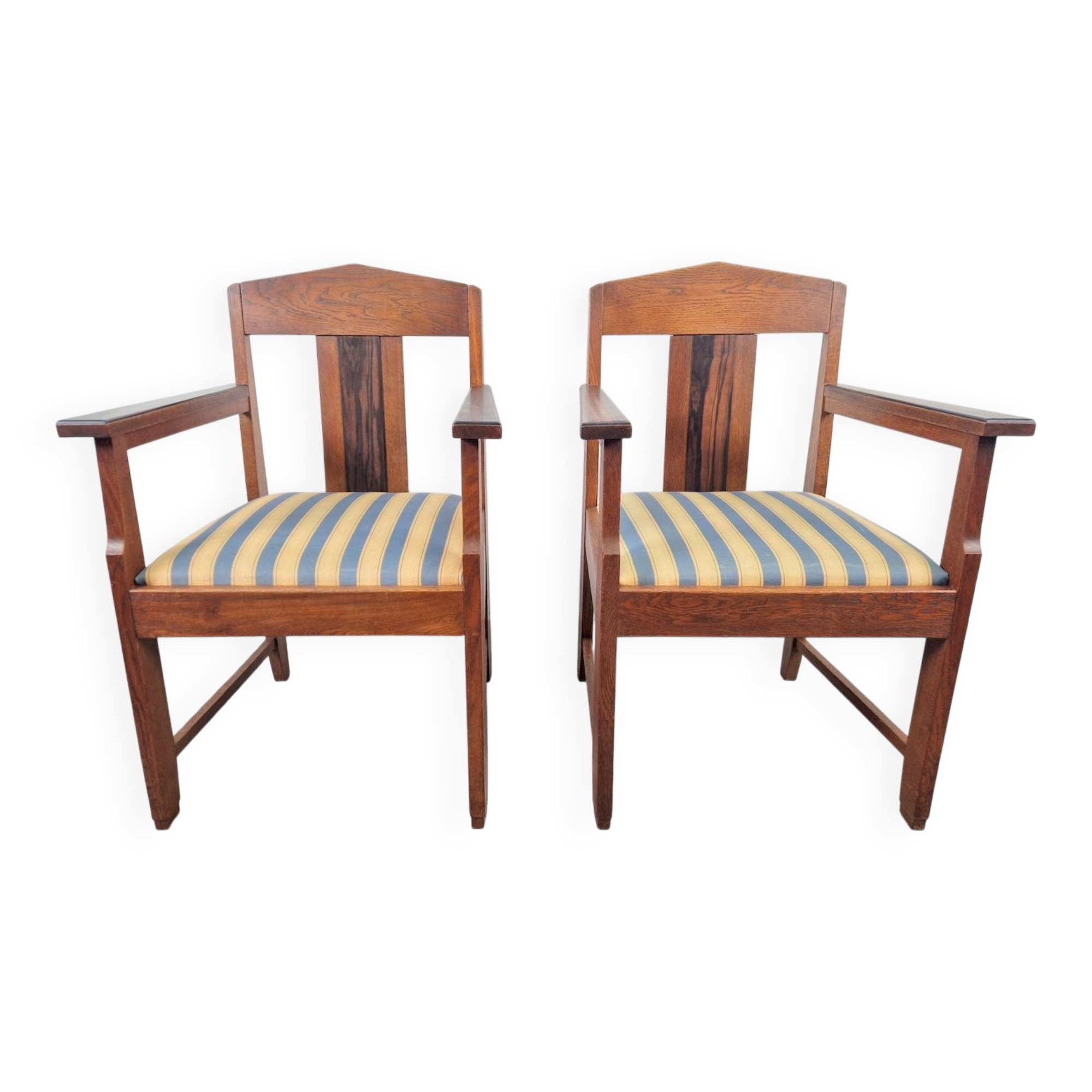Art Deco Haagse School Armchairs in Oak and Ebony, 1920s, Set of 2
