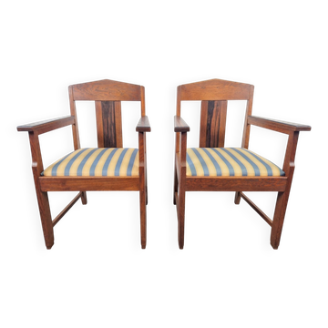 Art Deco Haagse School Armchairs in Oak and Ebony, 1920s, Set of 2