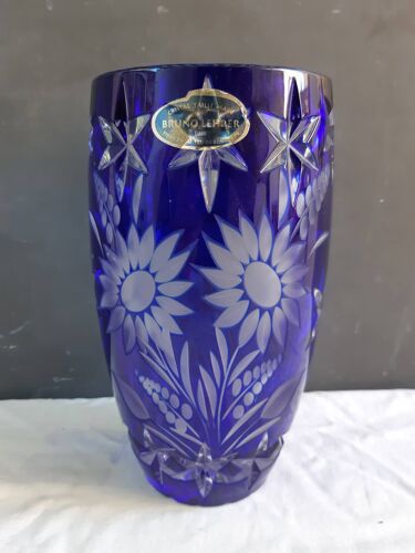 Vase en cristal bleu Bruno Lehrer ancien