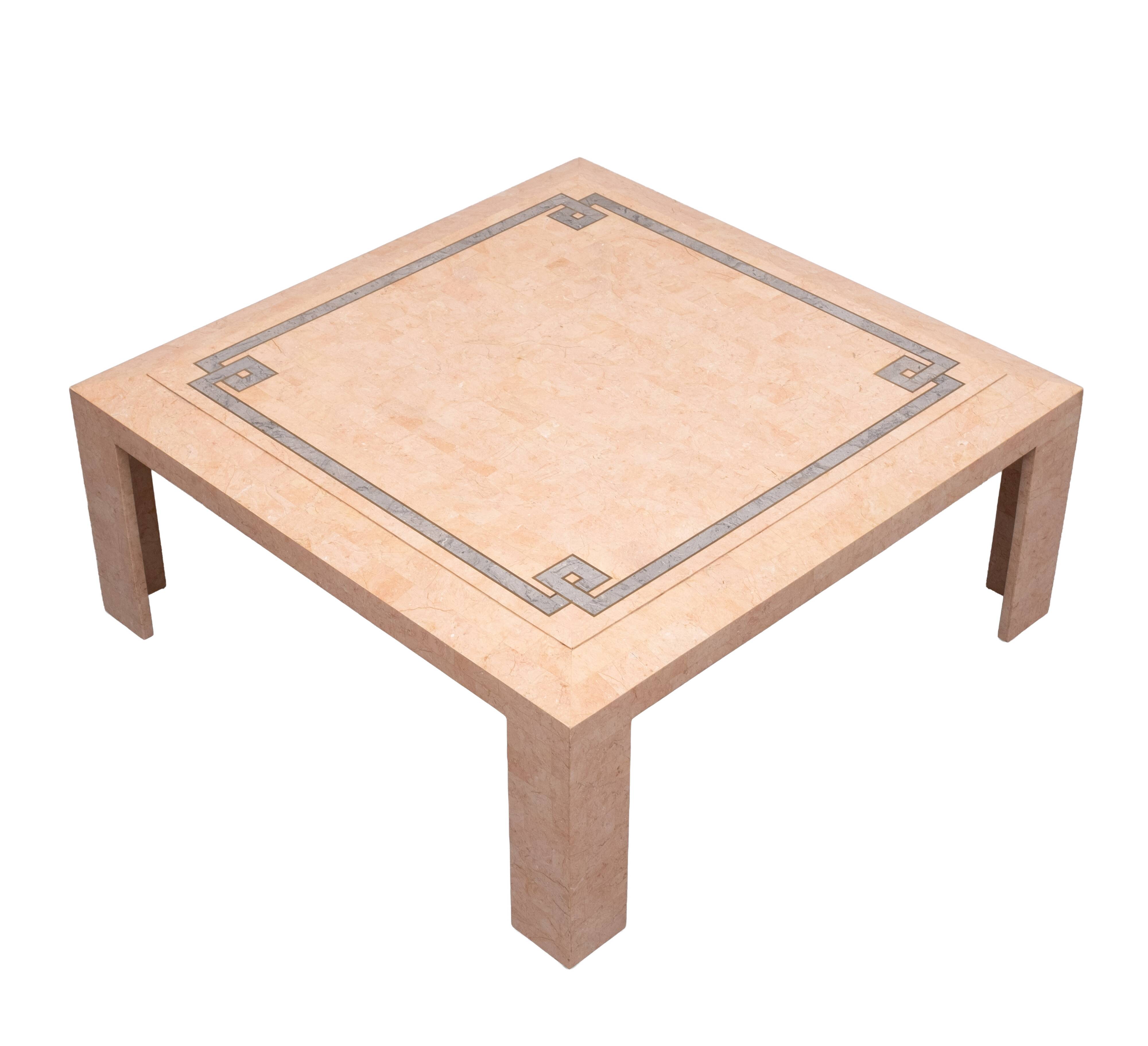 Robert Marcius Pink Tessellated Marble and Brass inlay Coffee table 1970s