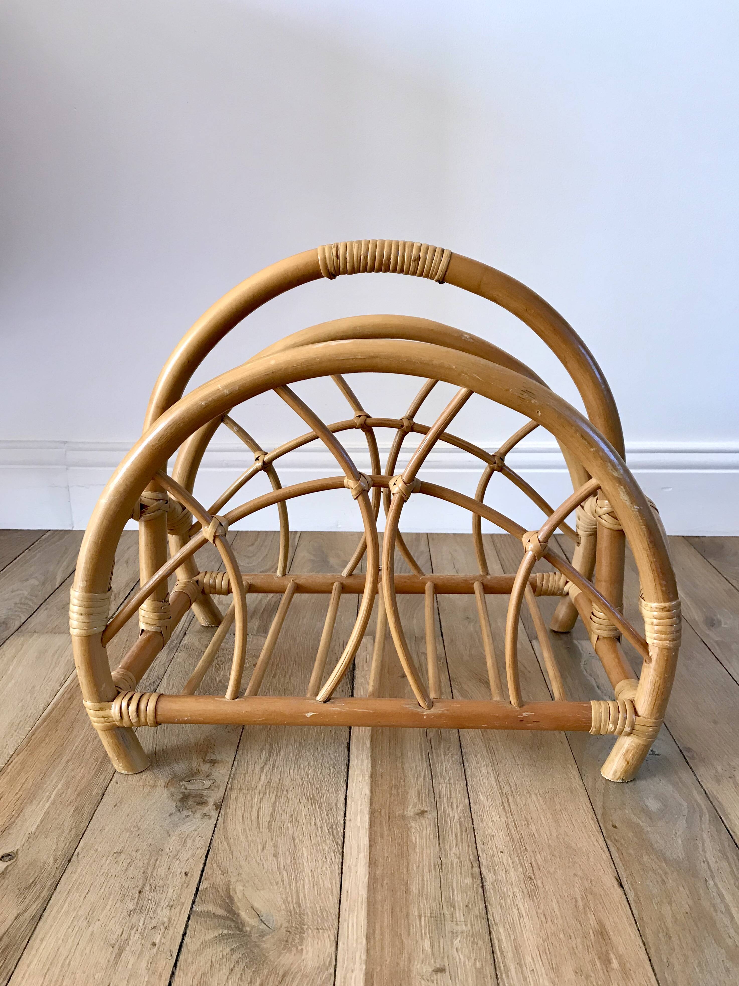 Rattan and bamboo magazine rack from the 60s