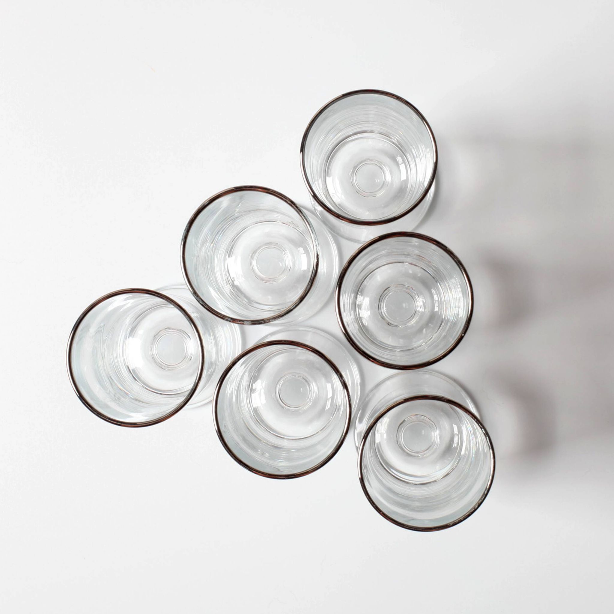 Set of 6 Vintage Italian Clear Wine Glasses Silver Rim Mid-Century Stemware