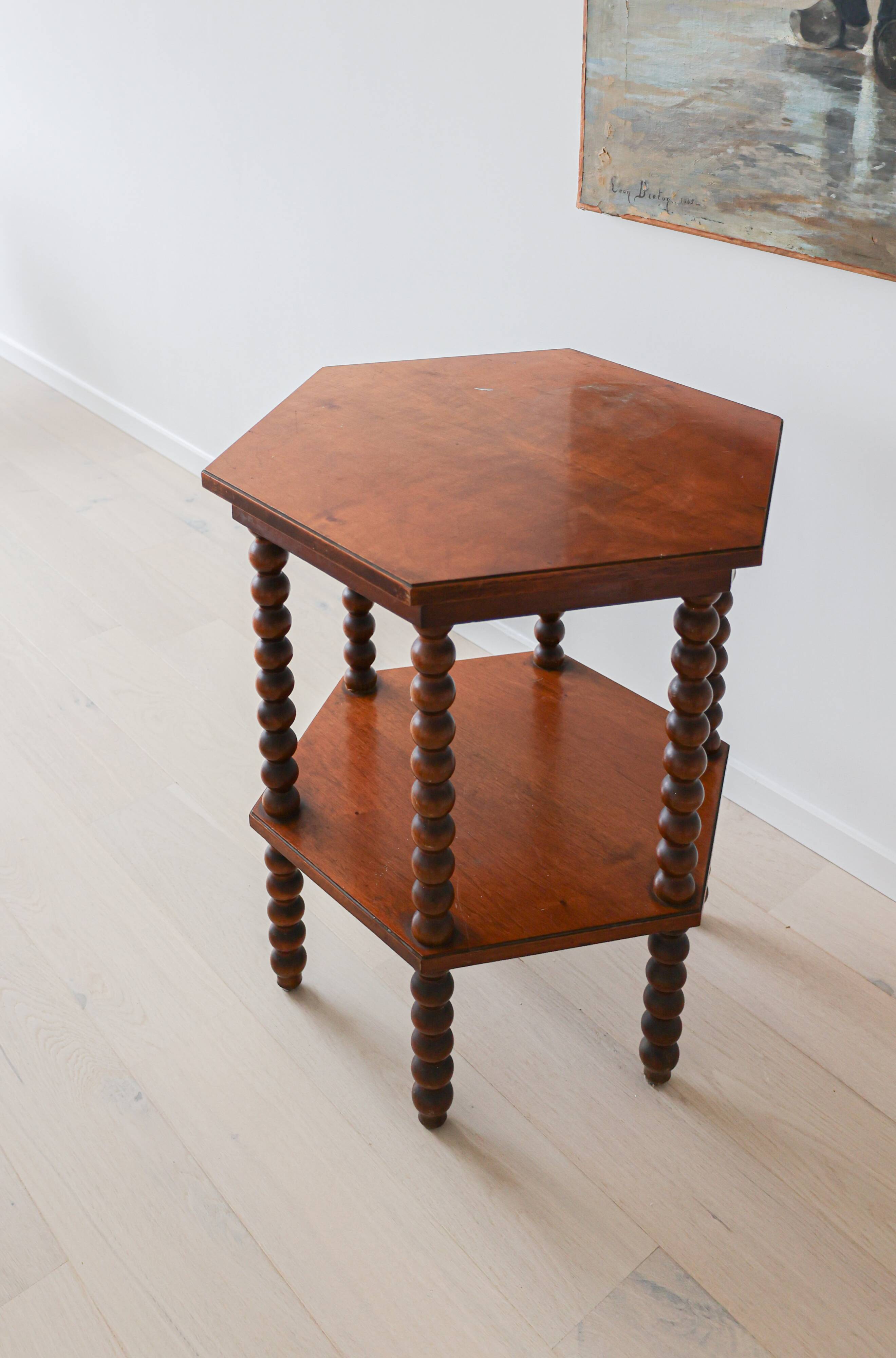 Antique octagonal bobbin side table, Belgium, 1940s
