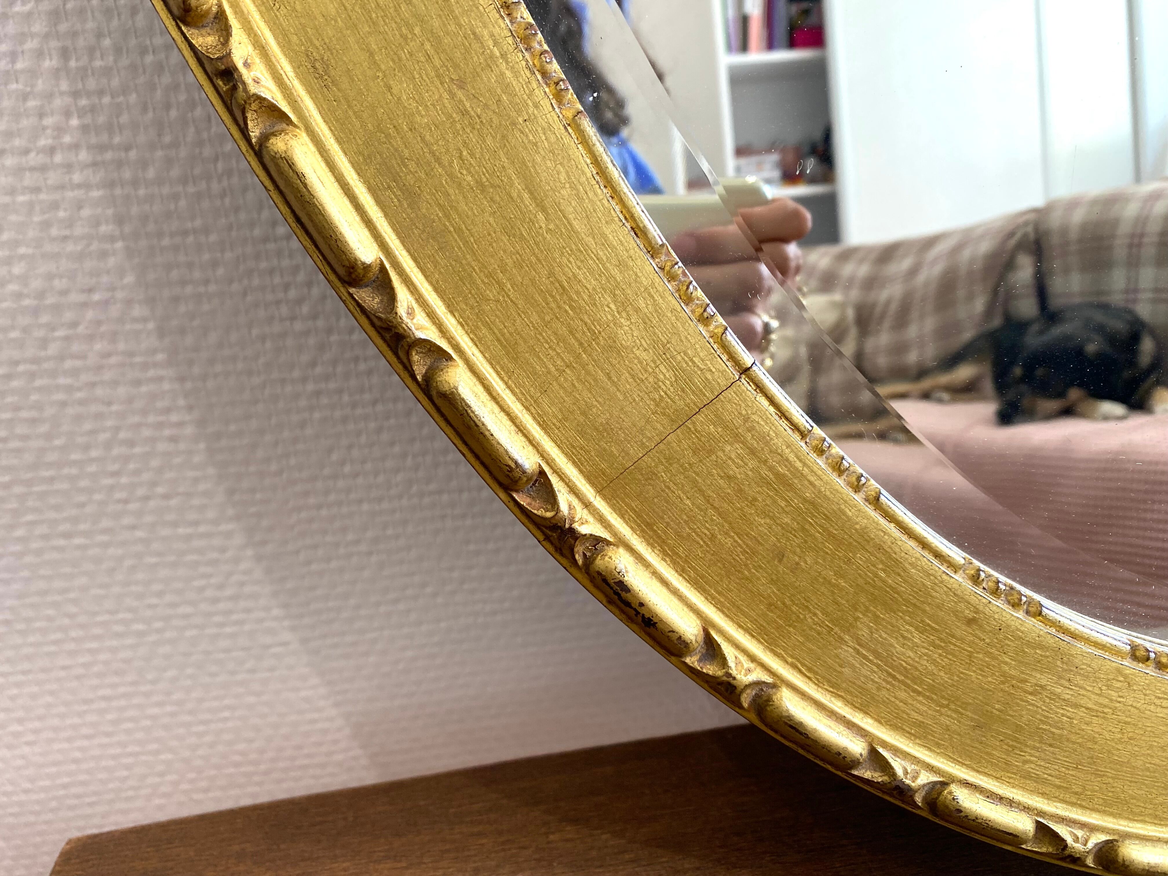 XXth oval mirror, gilded wood trumeau, beveled ice, vintage medallion mirror