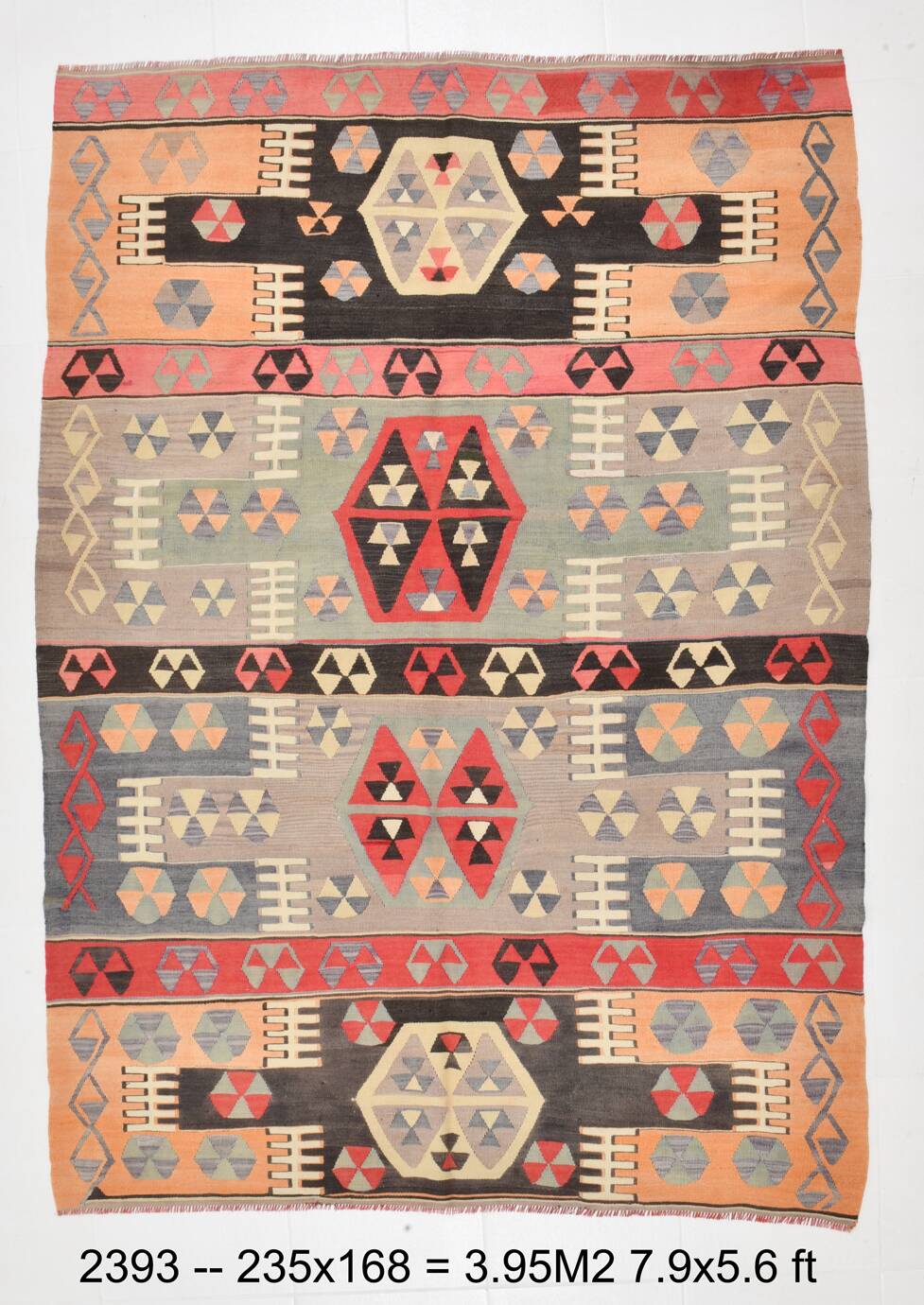 5x8 Geometric Tribal Handmade Kilim Rug, 168x235Cm