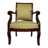 Joli fauteuil de bureau époque Empire en acajou tapisserie a motifs
