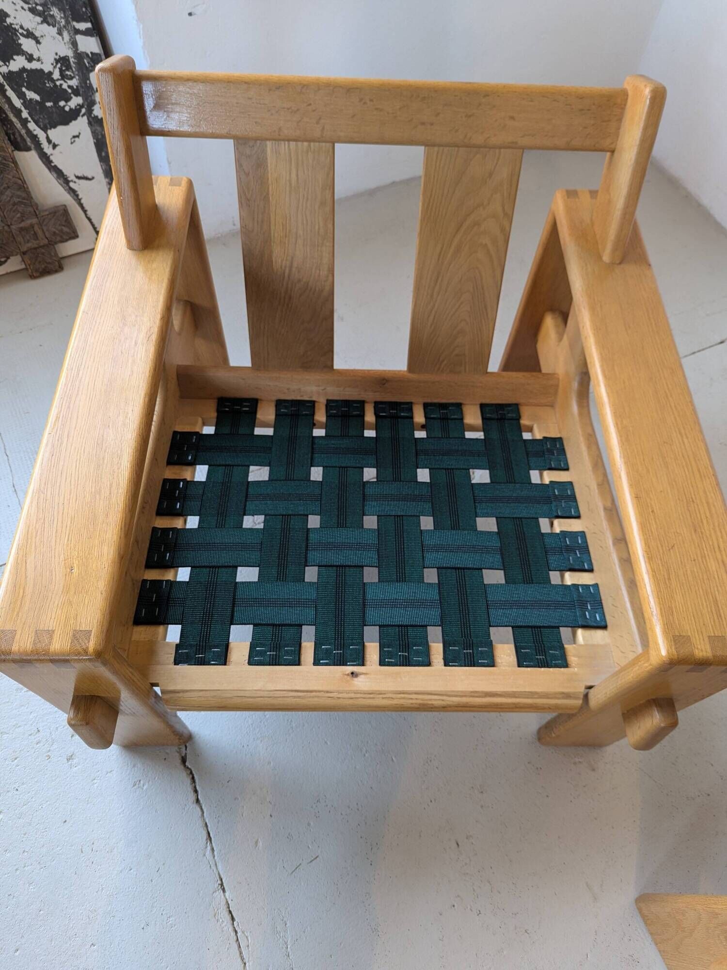 Pair of raw oak and leather armchairs by Esko Pajamies for Asko, Finland.