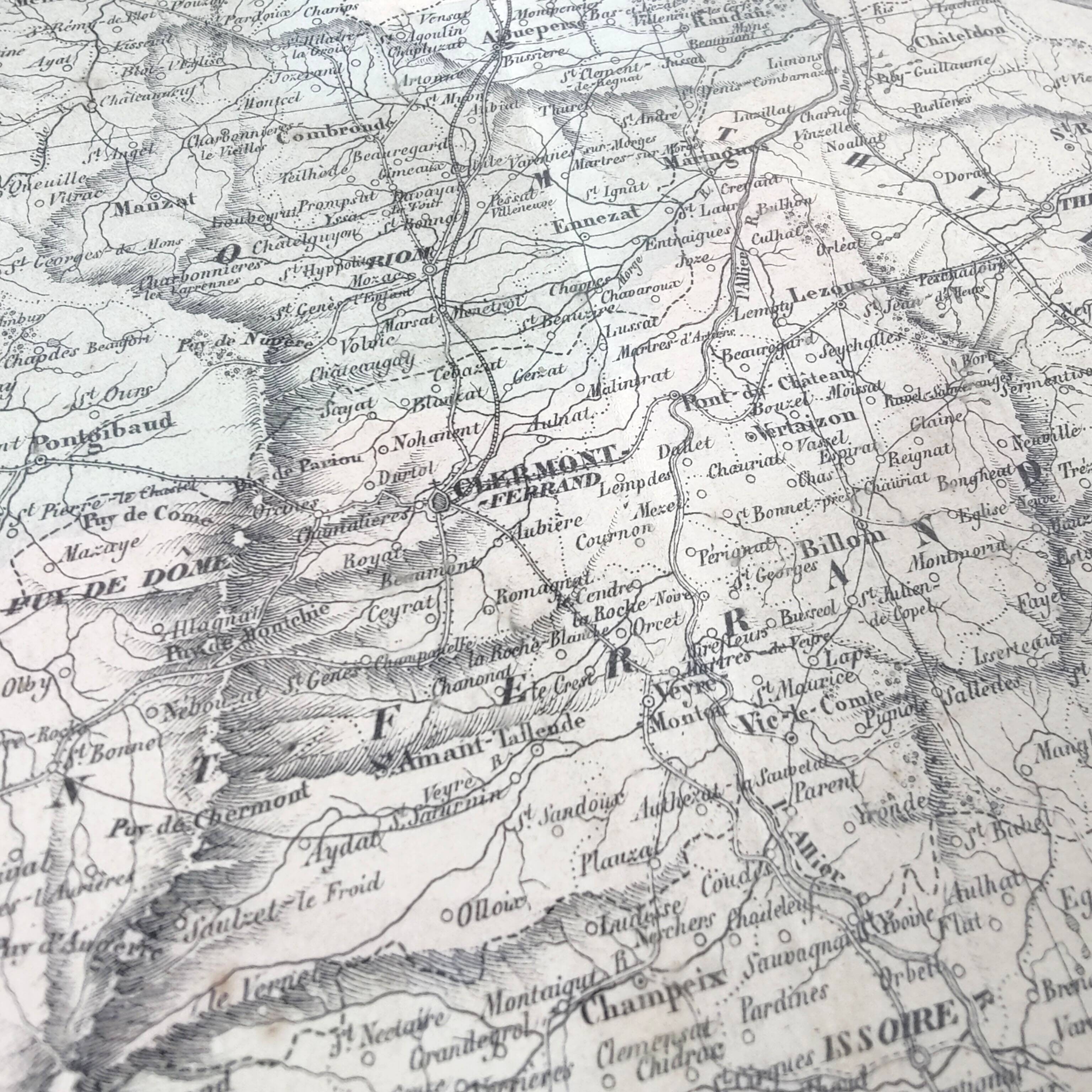 Auvergne Puy engraving map of dome wooden frame old plan of Clermont Ferrand