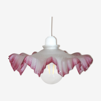 Vintage white and pink frosted glass hanging lamp