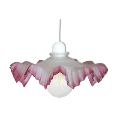 Suspension en verre givré blanc et rose