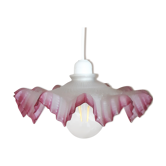 Suspension en verre givré blanc et rose