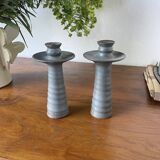 Pair of gray stoneware candlesticks