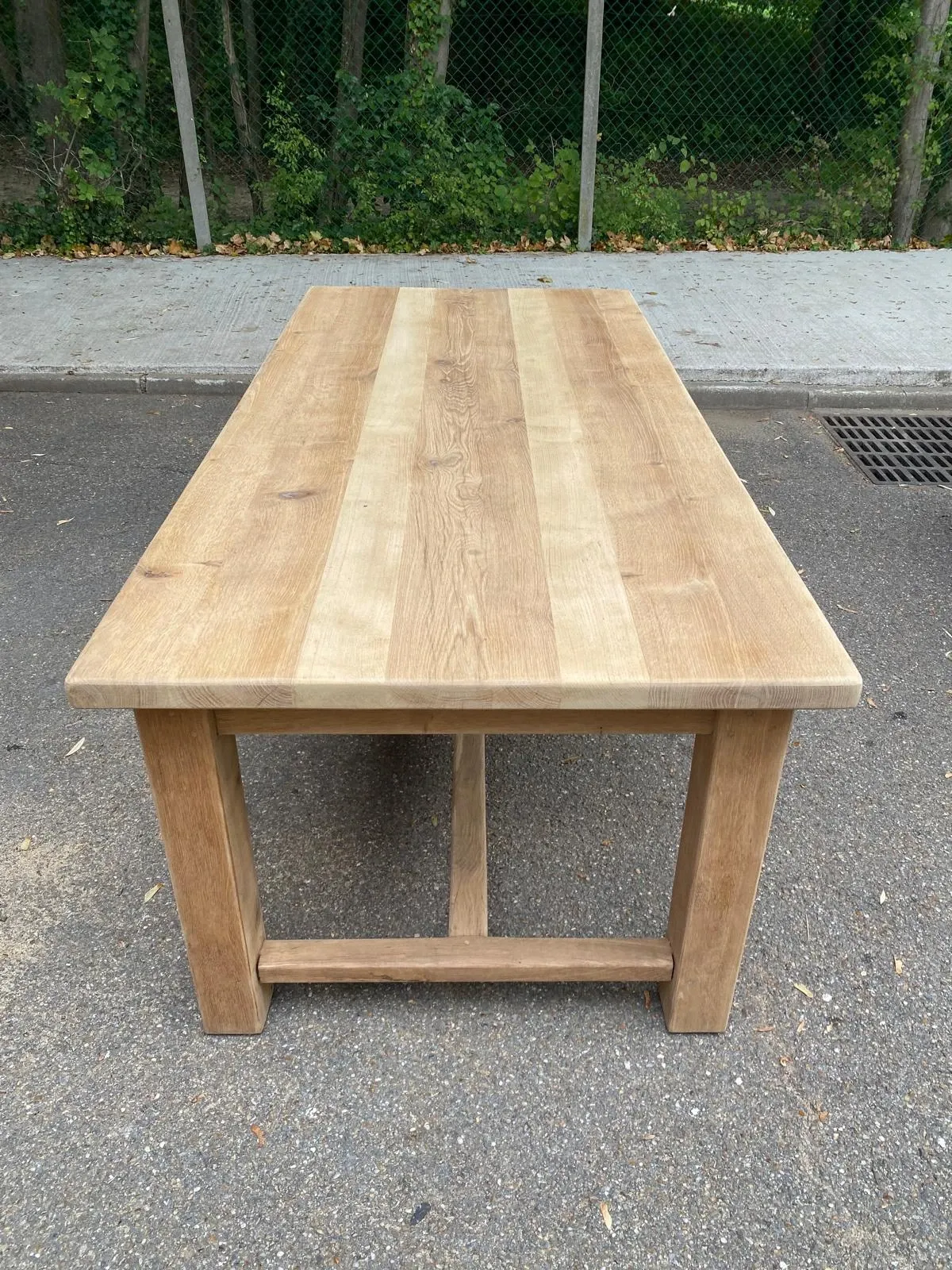 1970s stripped solid oak farmhouse dining table - 210cm