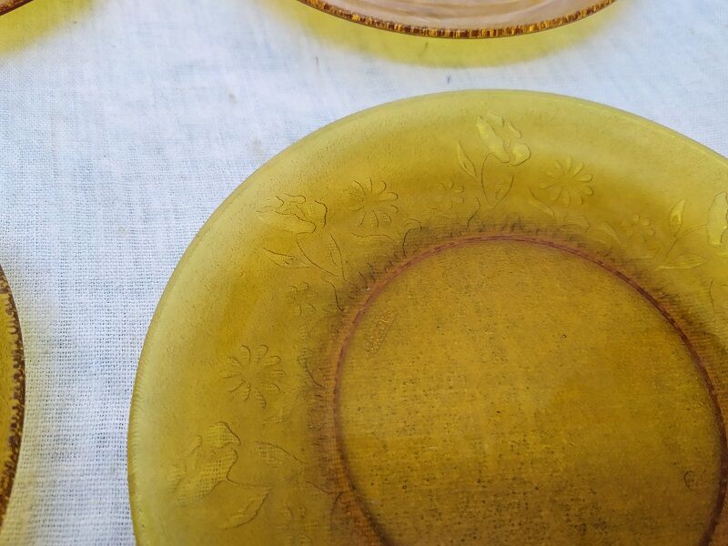 Dessert plates old amber flowers vintage lot of 6