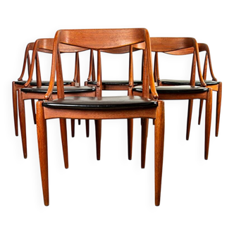 Set of 6 Danish chairs in teak and skai, model 16, Johannes Andersen.