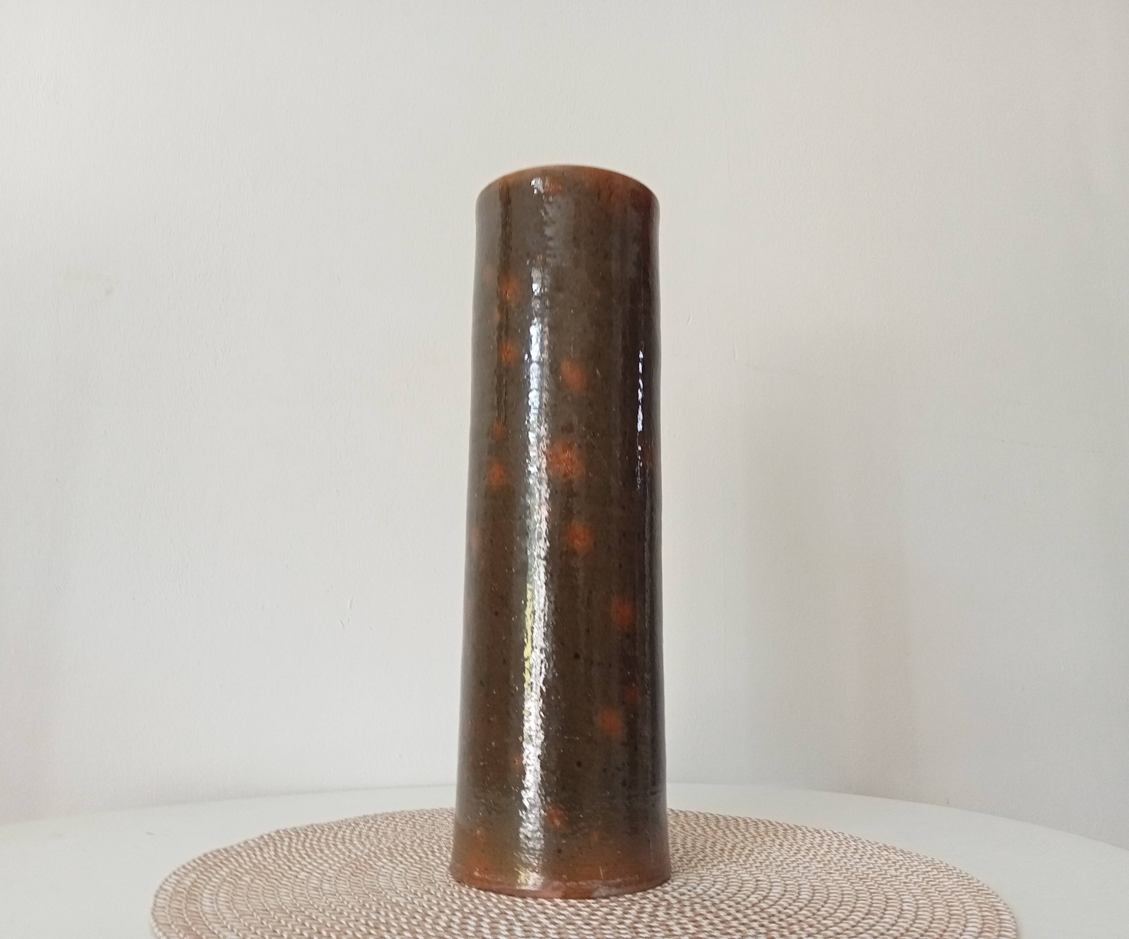 Vase rouleau vintage en grès années 50