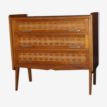 Dresser vintage in wood and rattan