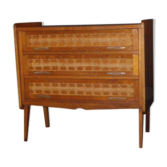 Dresser vintage in wood and rattan